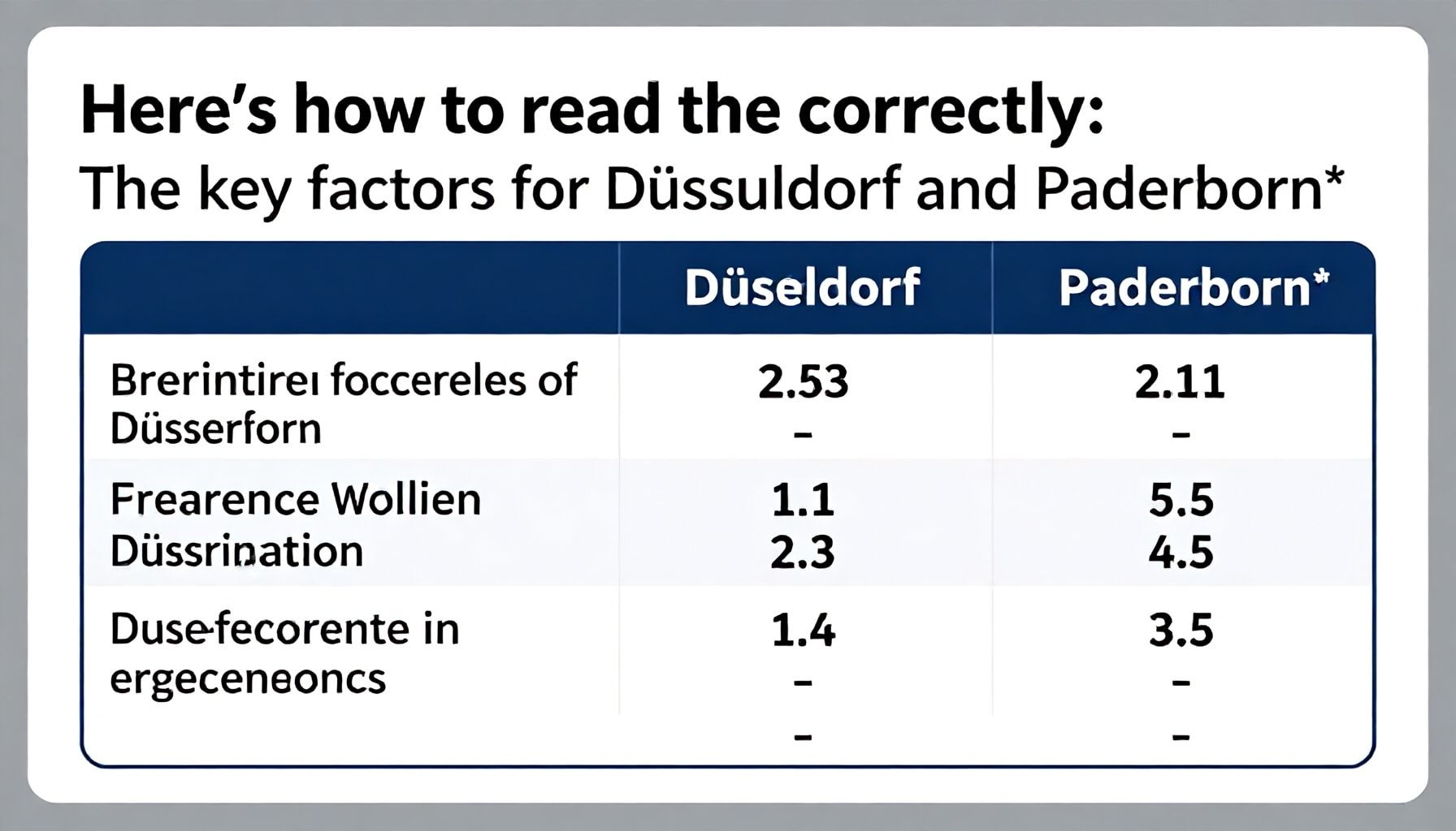 So lesen Sie die Tabelle richtig: Die entscheidenden Faktoren für Düsseldorf und Paderborn*