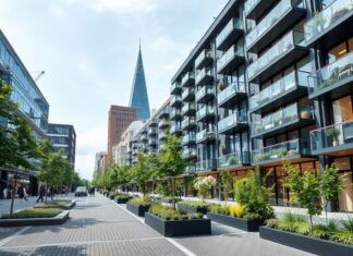 Düsseldorf erlebt einen Boom im nachhaltigen Stadtleben Düsseldorf is experiencing a boom in sustainable urban living.