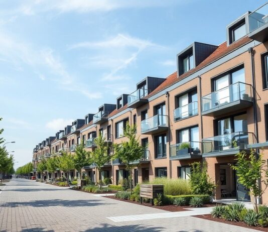 Düsseldorf erlebt einen Boom im nachhaltigen Wohnungsbau Düsseldorf is experiencing a boom in sustainable housing construction.