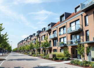 Düsseldorf erlebt einen Boom im nachhaltigen Wohnungsbau Düsseldorf is experiencing a boom in sustainable housing construction.